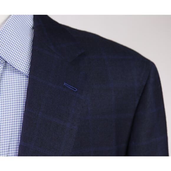 Andrew Lock Bespoke Tailored Navy Blue Windowpane Wool Fleece 2Btn Sportcoat 48L - Picture 4 of 11